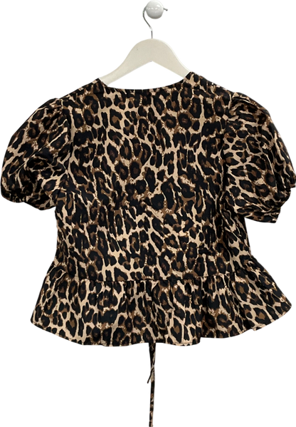 hiccup Brown Leopard Print Tie Front Top UK S