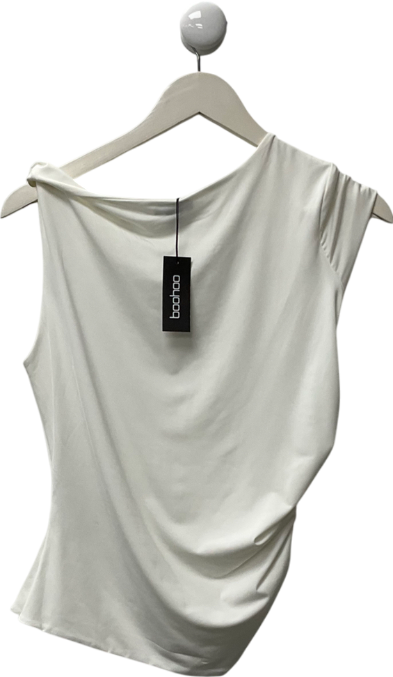 boohoo White Ruched Side One Shoulder Top UK 14