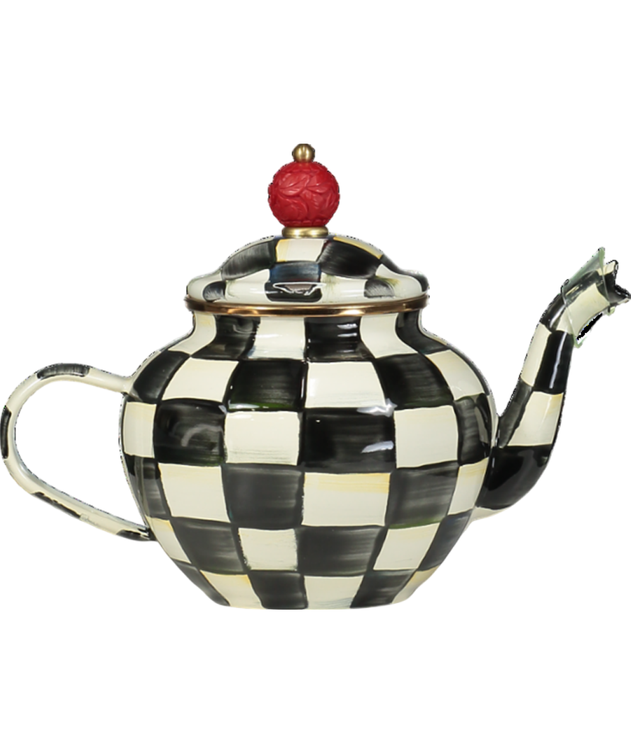 MacKenzie-Childs Black Courtly Check Enamel Teapot 4 Cup