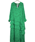 PRETTY LAVISH Asymmetric Frill Jacquard Maxi Dress In Green UK 24
