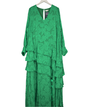PRETTY LAVISH Asymmetric Frill Jacquard Maxi Dress In Green UK 24