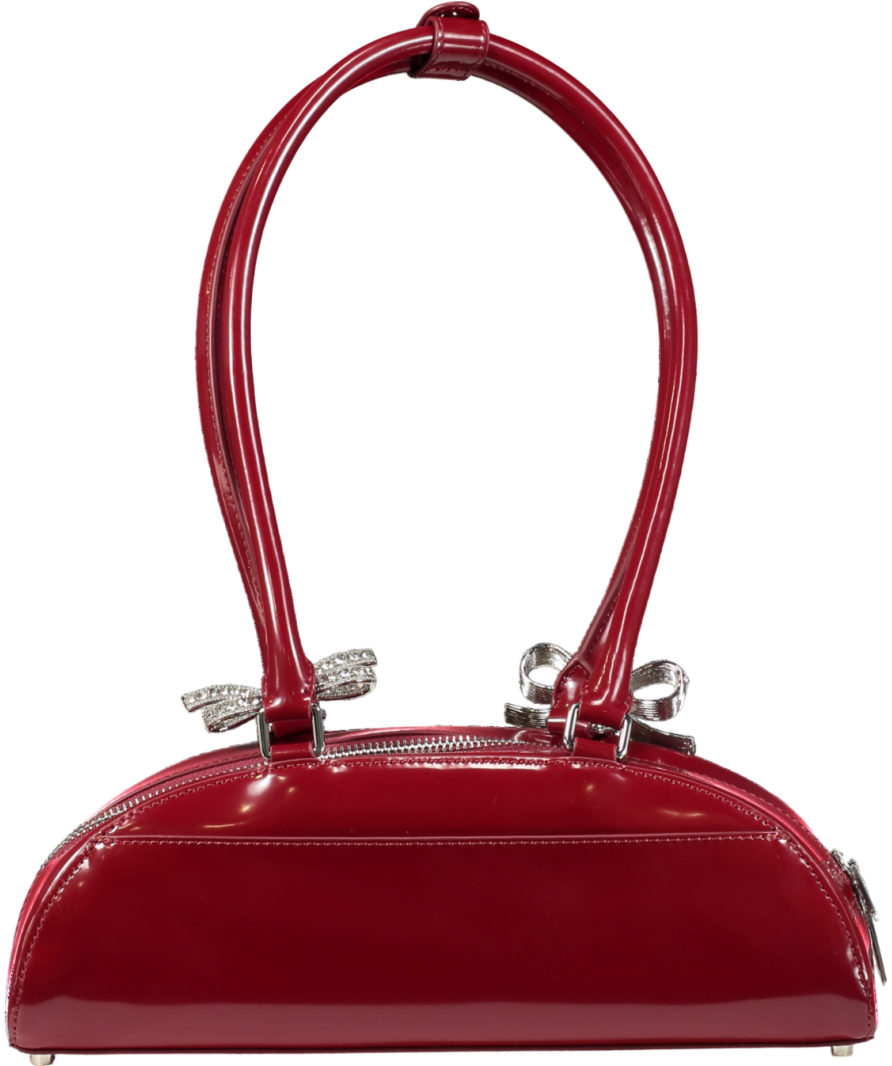 Self-Portrait Red Bow-embellished Curved Leather Shoulder Bag