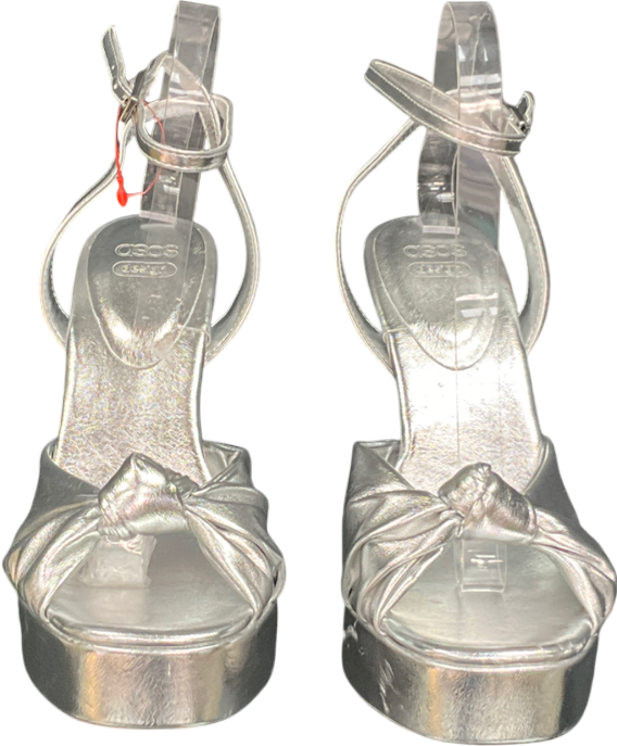 ASOS Metallic Nova Knot Platform High Heel Sandal In Silver UK 6 EU 39 👠