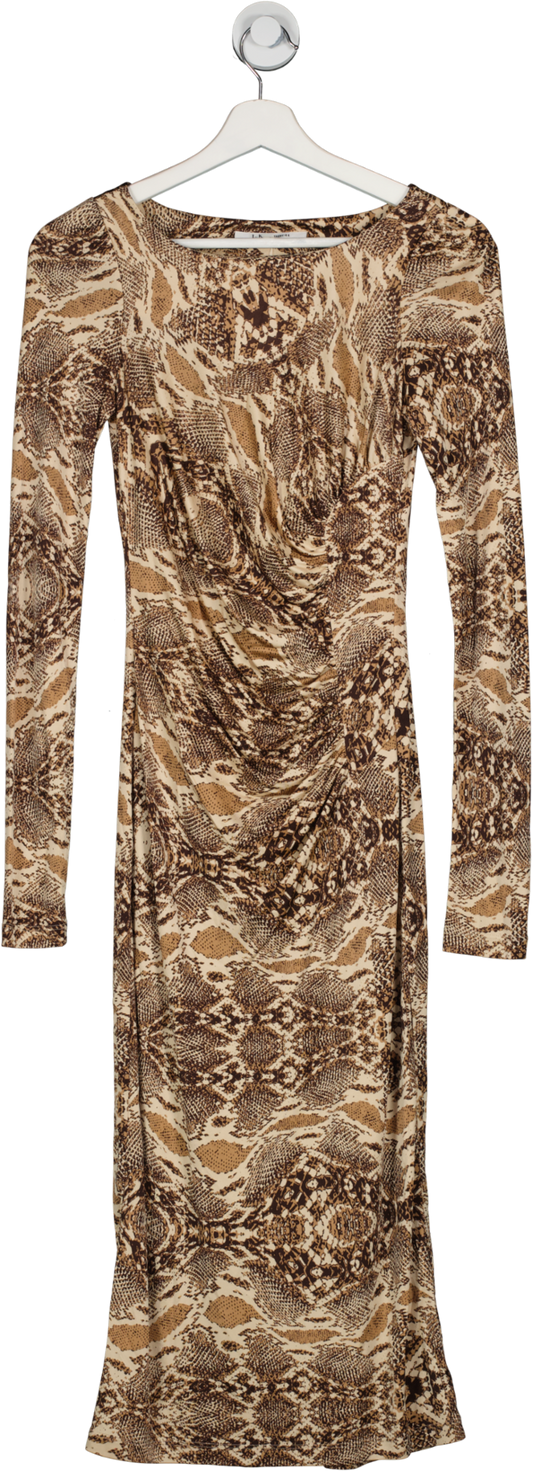 LK Bennett Brown Snakeskin Print Long Sleeve Midi Dress UK 6