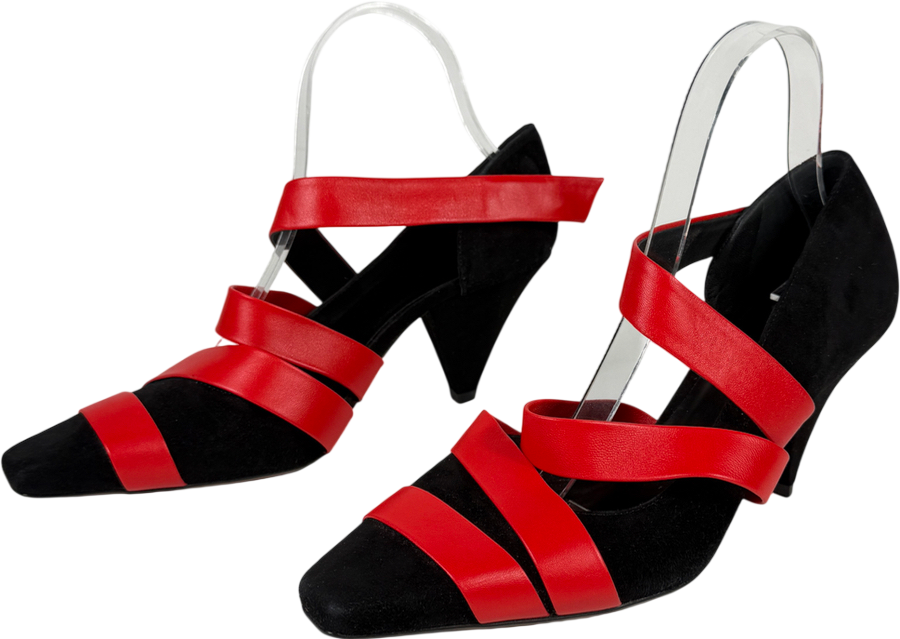 Neous Red And Black Suede Strappy Heels UK 5 EU 38 👠