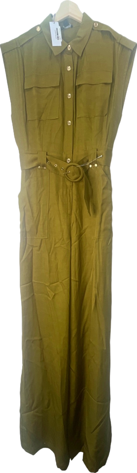 Karen Millen Khaki Sleeveless Belted Jumpsuit UK 12