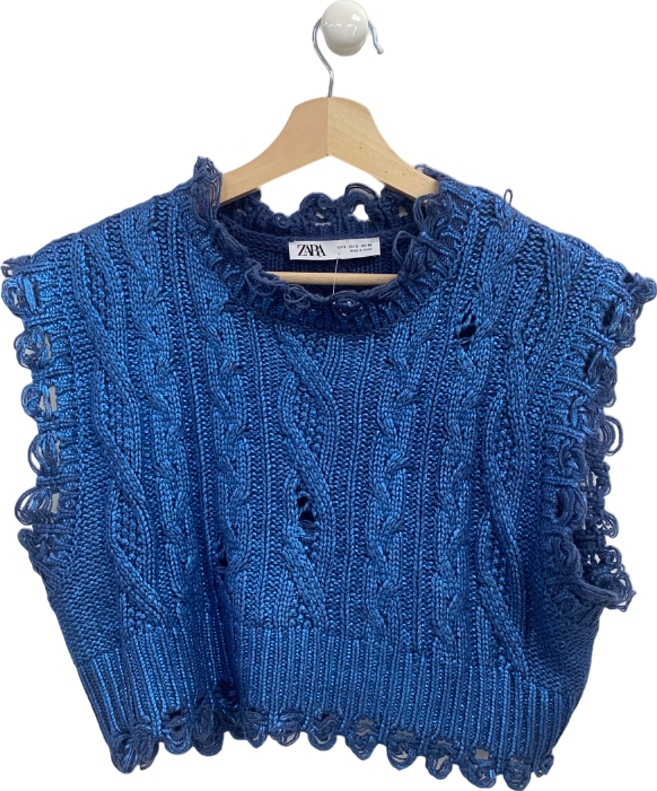 Zara Blue Cropped Knit Sweater UK S