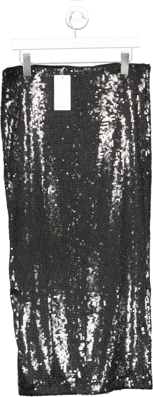 MANGO Black Sequin Midi Skirt BNWT UK L