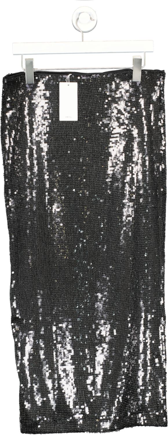 MANGO Black Sequin Midi Skirt BNWT UK L