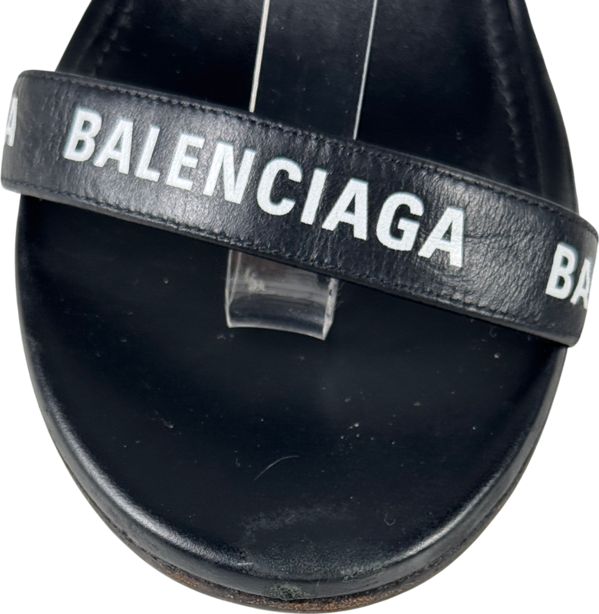 BALENCIAGA Black Logo-print Leather Heeled Sandals UK 5 EU 38 👠