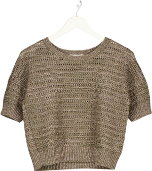 WHISTLES Metallic Green Sparkle Open Knit Jumper UK S