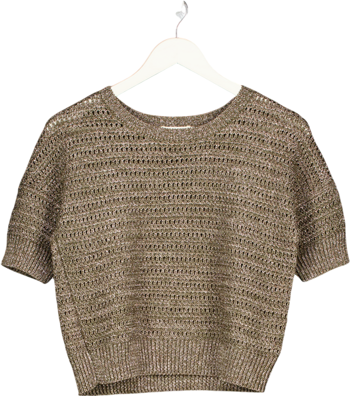 WHISTLES Metallic Green Sparkle Open Knit Jumper UK S