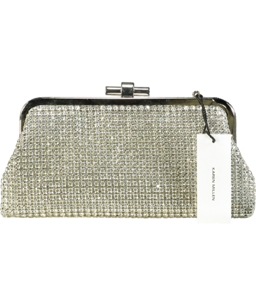 Karen Millen Silver Rhinestone Clutch Bag with chain strap