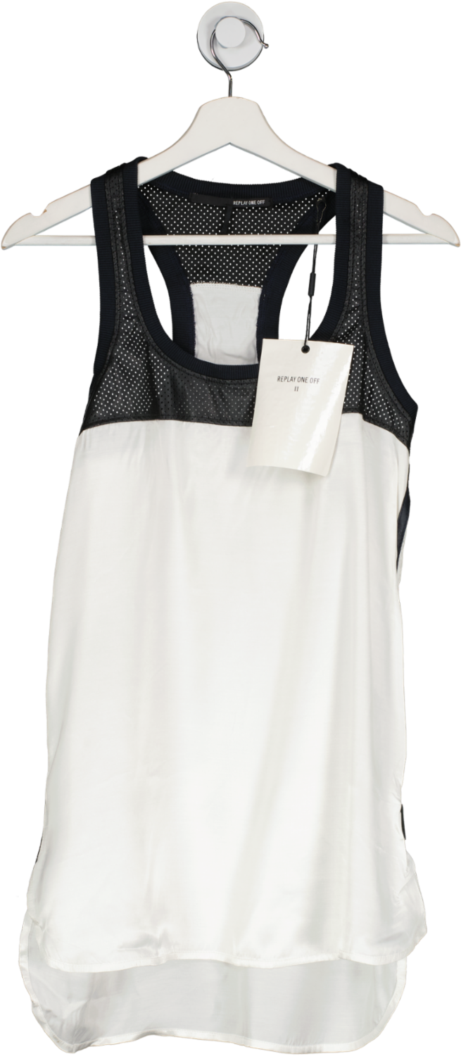 REPLAY White /black Silk Vest UK XS