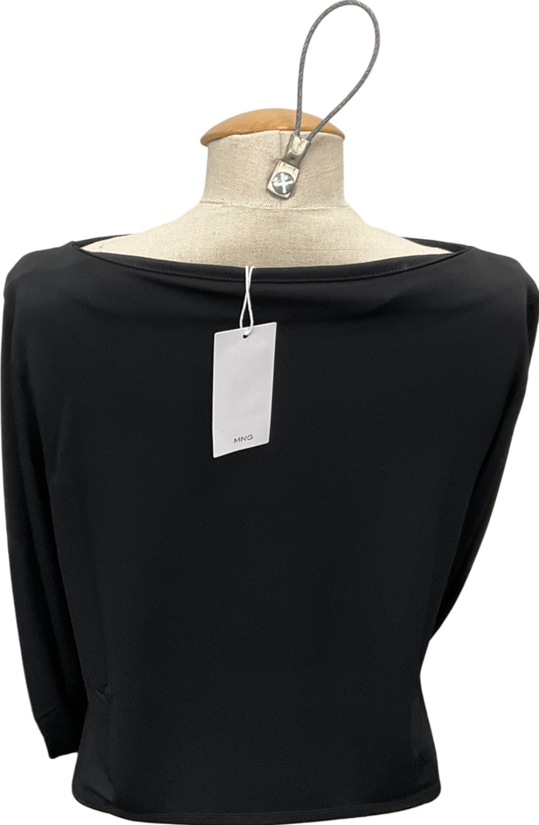 MANGO Black T-shirt With Feather Cuff Detail UK M