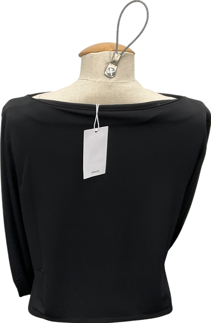 MANGO Black T-shirt With Feather Cuff Detail UK M