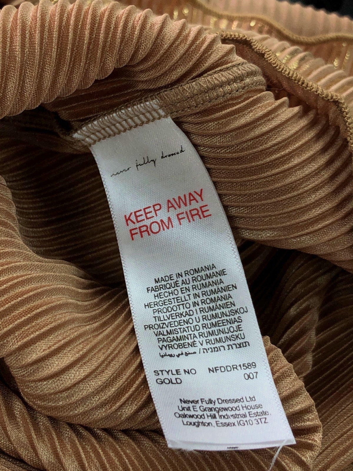 Never Fully Dressed Gold Ribbed Midi Dress UK 10