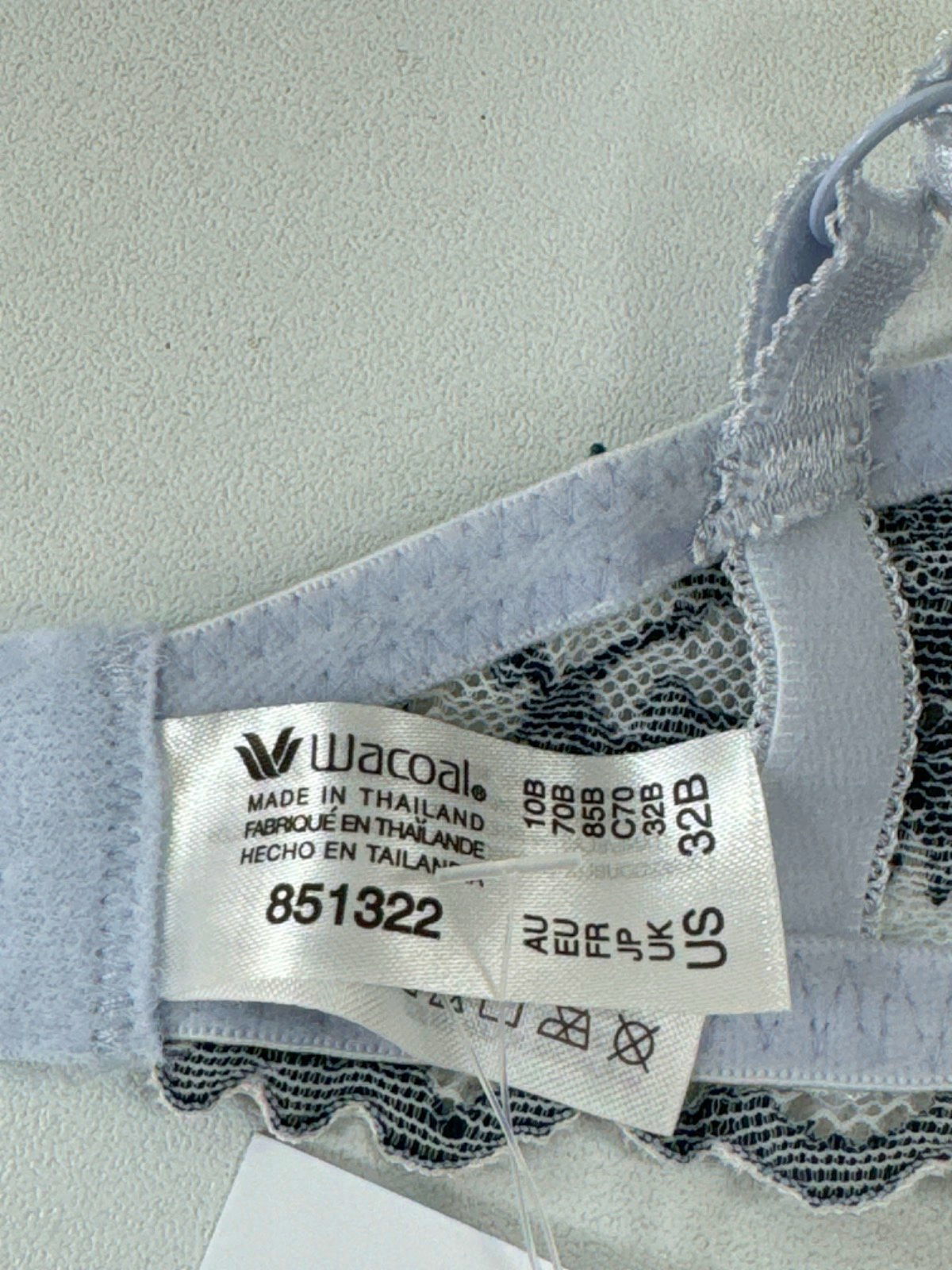 Wacoal Light Blue/Black Embrace Lace Underwire Bra 32B