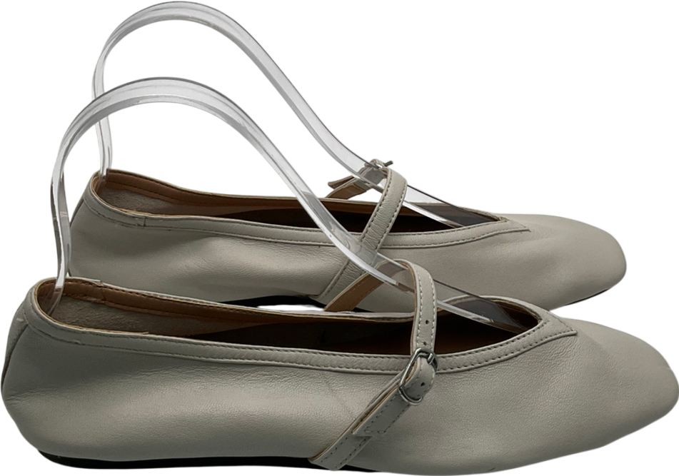 Topshop Beige Betty Leather Square Toe Ballerina Pumps UK 4 EU 37 👠