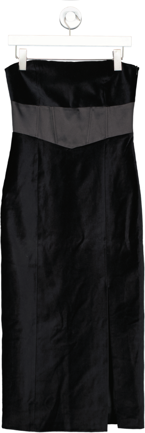 Karen Millen Black Velvet Corset Bodice Bandeau Midi Dress UK 10