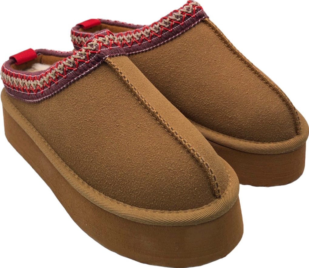 Unbranded Brown Embroidered Platform Slippers UK 3