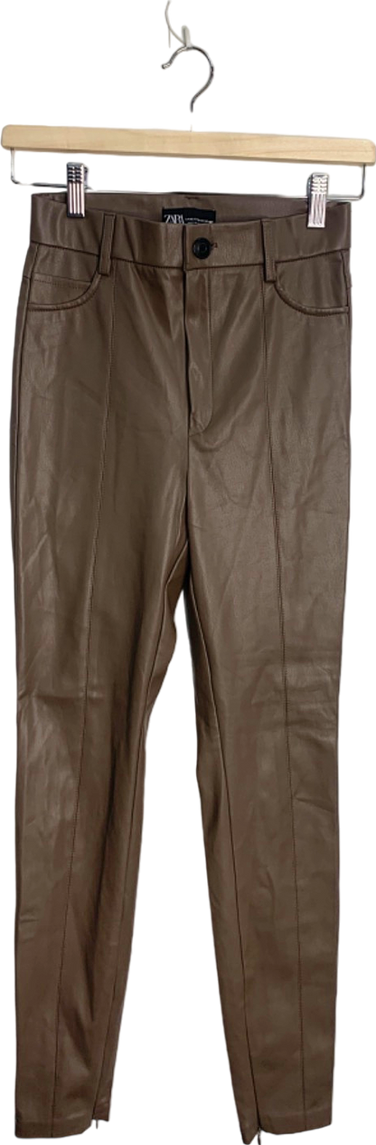 Zara Brown Leather-Look Skinny Trousers XS