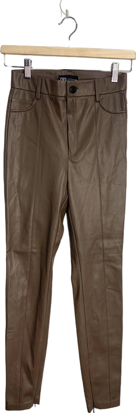 Zara Brown Leather-Look Skinny Trousers XS