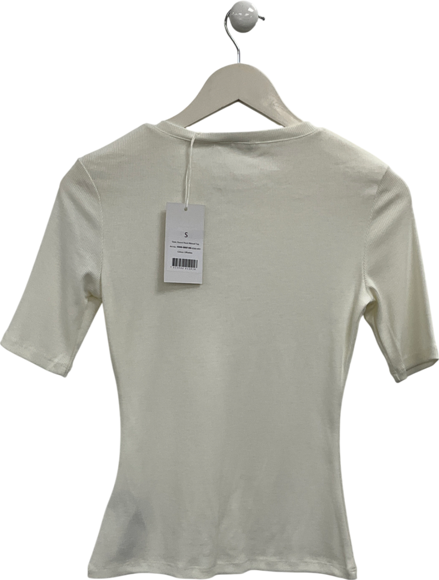 NA-KD White Round Neck Ribbed Top UK S