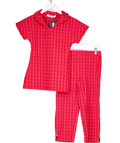 Peachy Den 2-piece Red Stretch Seersucker Cindy Top And Capri Pant Set UK S