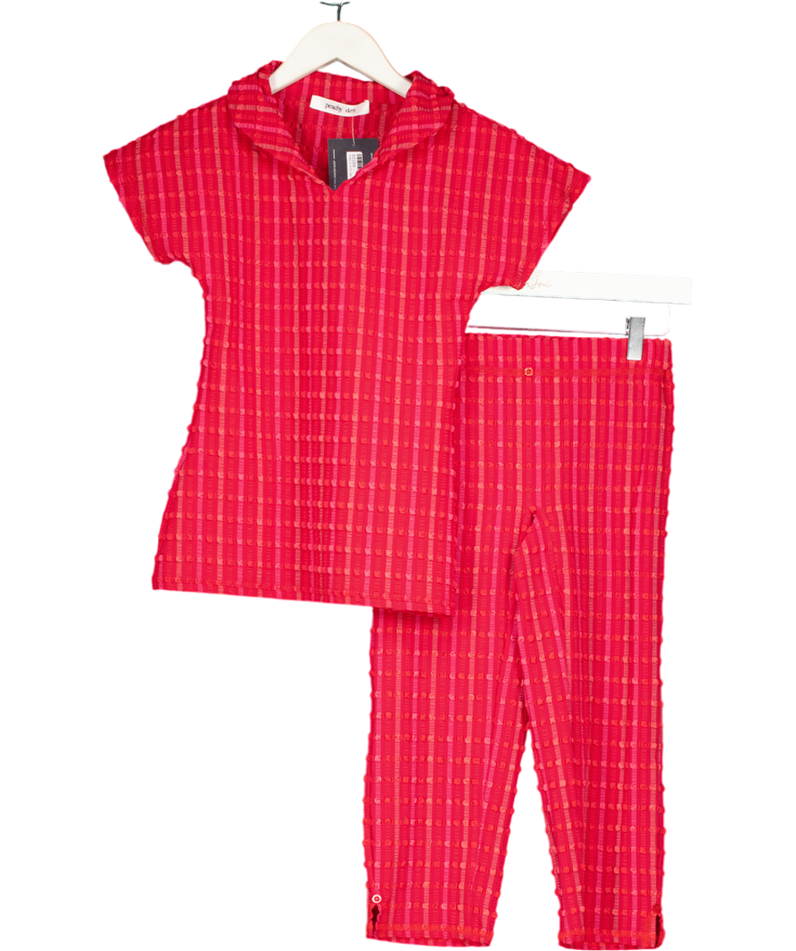 Peachy Den 2-piece Red Stretch Seersucker Cindy Top And Capri Pant Set UK S