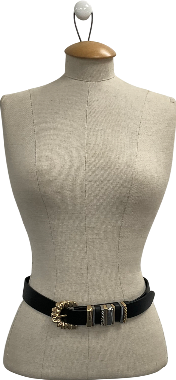 Anthropologie Black Mixed Metal Keeper Belt UK M