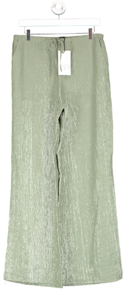 ZARA Green Crimpled Wide Leg Trousers UK M