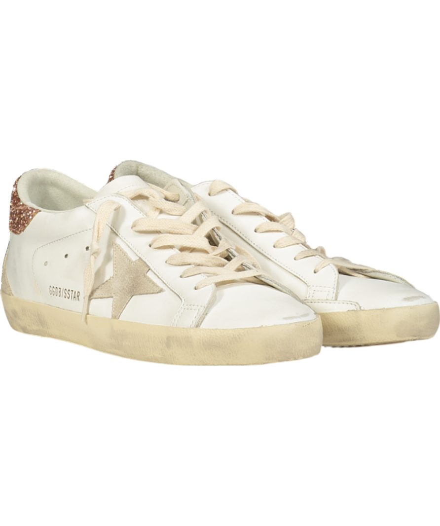 Golden Goose White Super-star With A Suede Star And Peach-pink Glitter Heel Tab UK 8 EU 41 👠