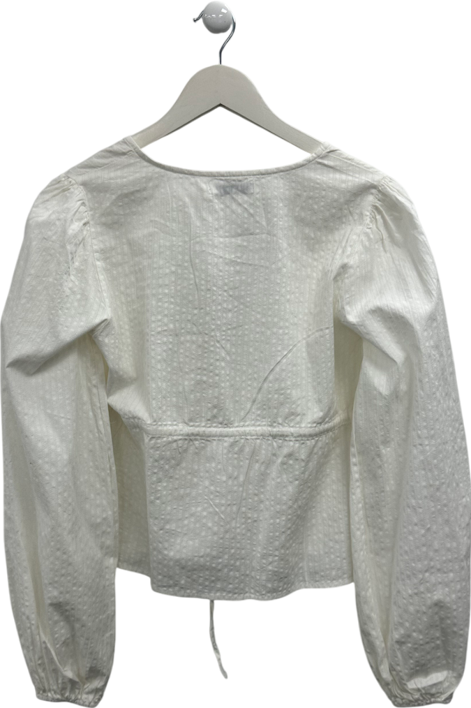 NA-KD White Tie Detail Ruffle Blouse UK 8