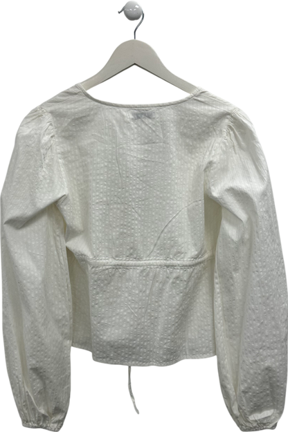 NA-KD White Tie Detail Ruffle Blouse UK 8