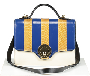 PITTDAR & BHUR  Cream  / Yellow / Blue Striped Box Hand Bag