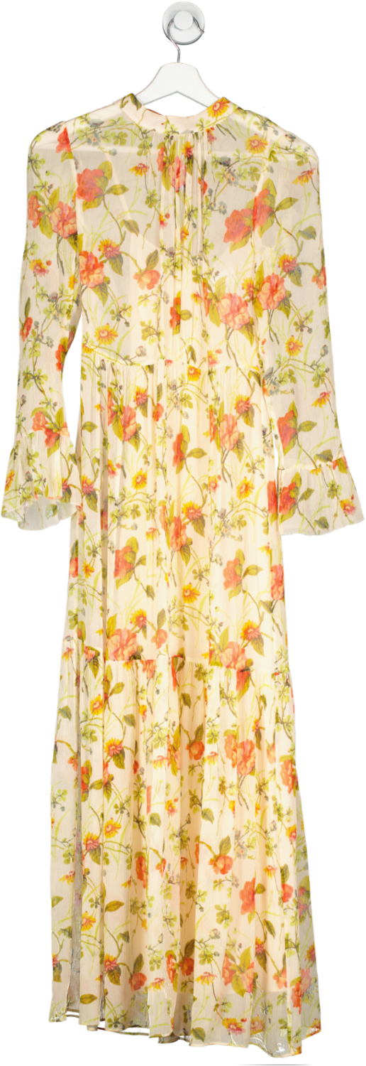 LK Bennett Cream Louise Floral Print High Neck Midi Dress UK 6