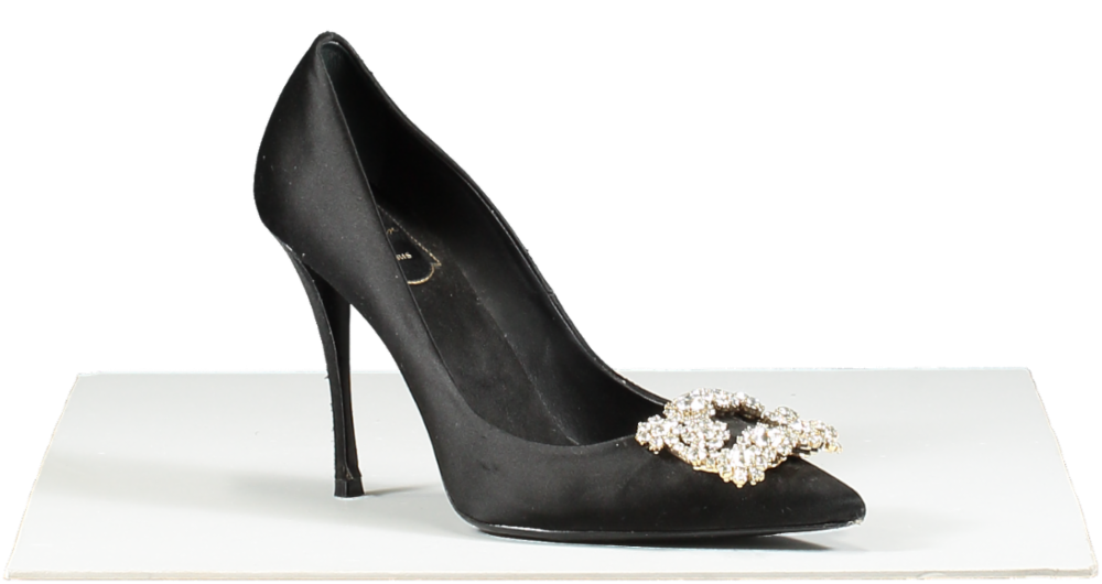 Roger Vivier Black Bouquet Strass Buckle Pumps In Satin UK 4.5 EU 37.5 👠