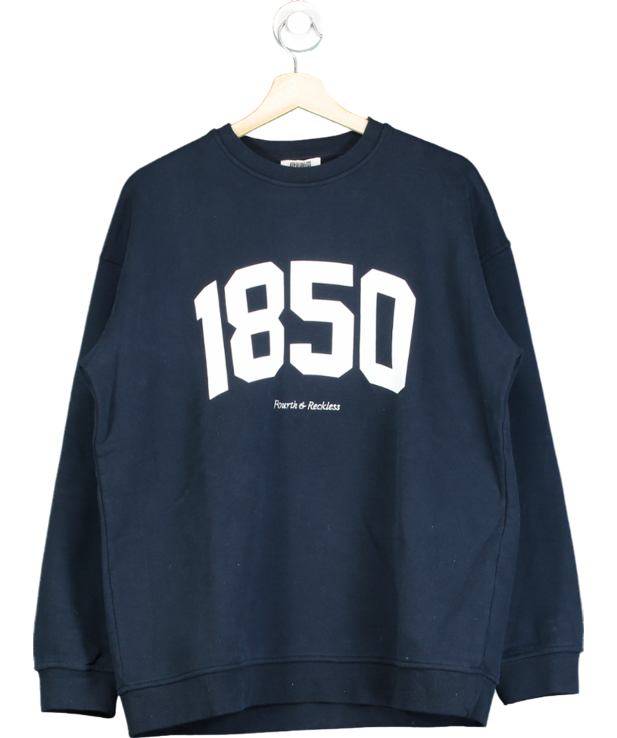 4th & Reckless Blue Navy 1850 Slogan Classic Longline Sweatshirt- Harley UK S