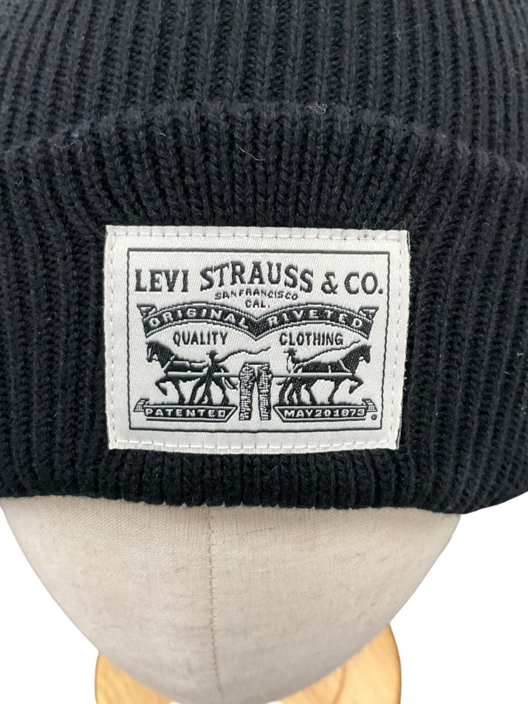 levis Black Backpatch Cotton Beanie Hat One Size