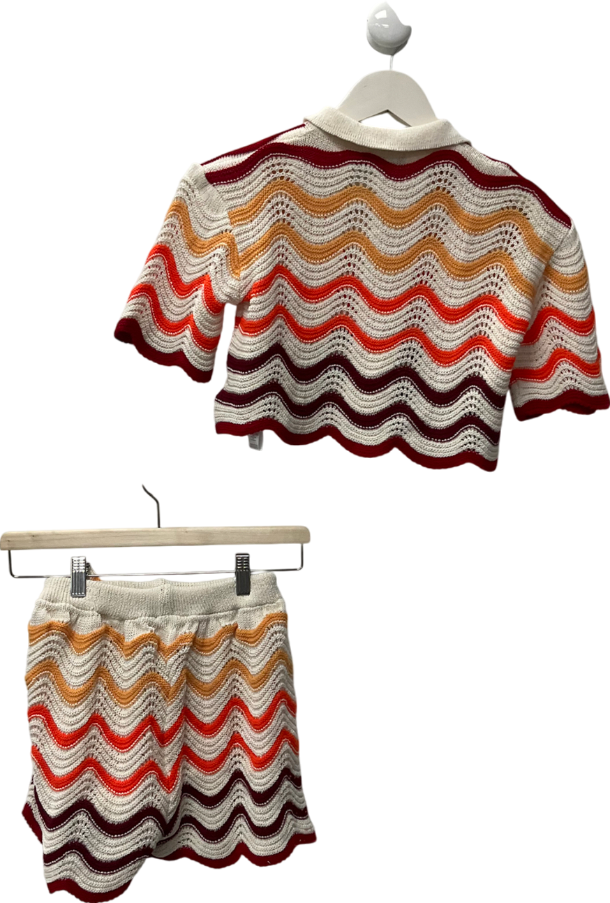 Nasty Gal White Striped Crotchet Top And Shorts Co-ord UK S/M