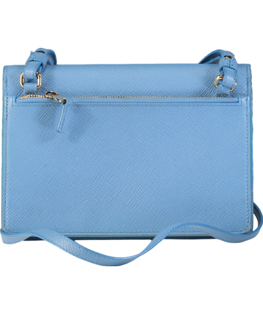Smythson Light Blue Cross Grain Leather Crossbody Bag
