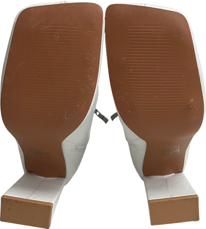 Misspap White Leather Look Square Toe Ankle Boots UK 6 EU 39 👠