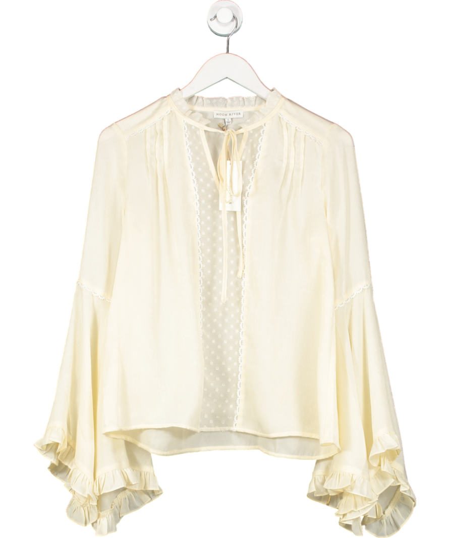 Moon River Cream Satin Long Sleeve Satin Blouse UK S