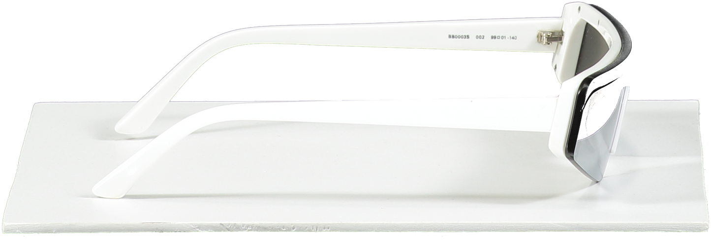 Balenciaga White Ski Rectangle Sunglasses In White/silver