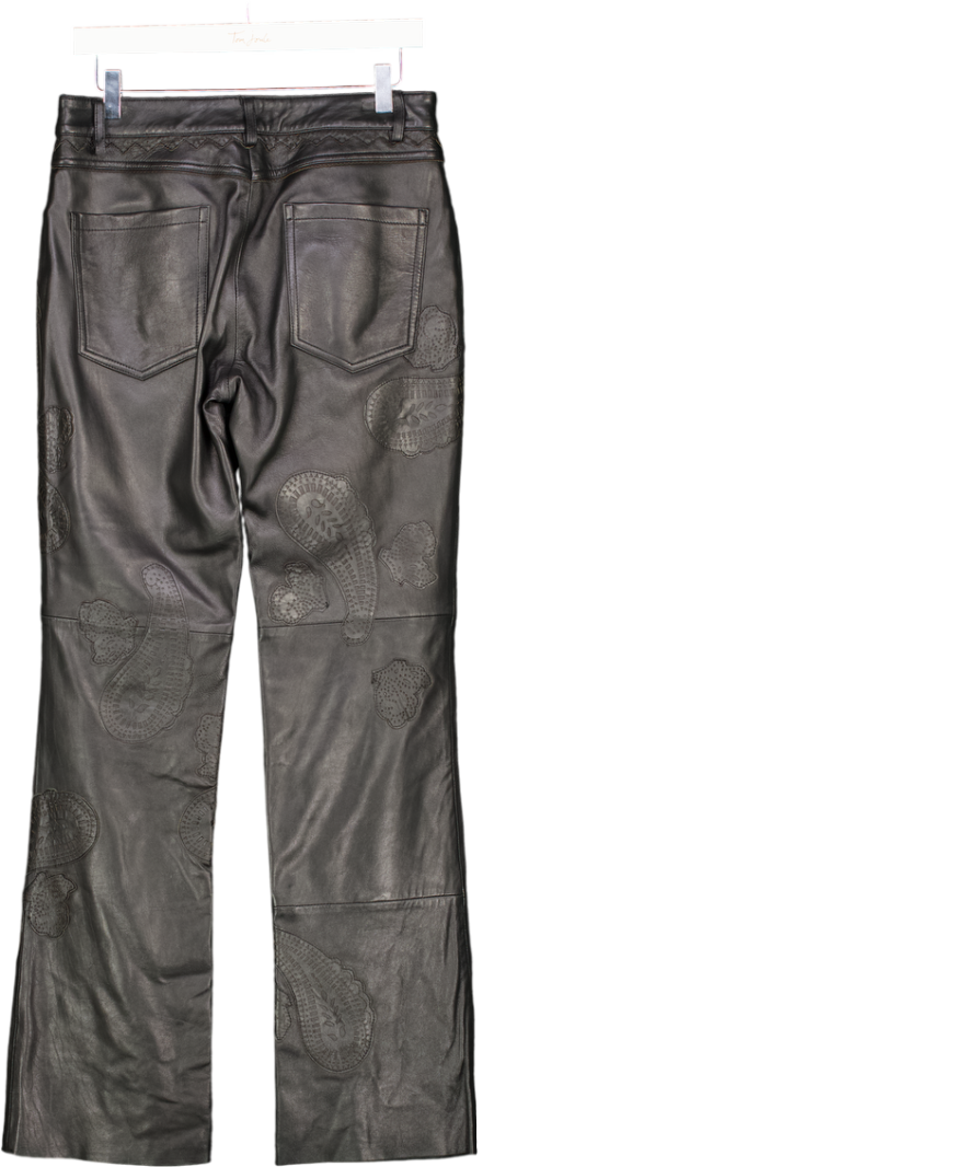 ZARA Black Ltd.edition Real Leather Embroidered Trousers UK M