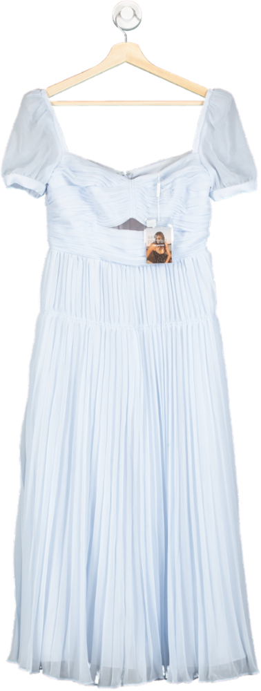 Self-Portrait Light Blue Sweetheart-Neck Pleated-Chiffon Midi Dress Size UK 10