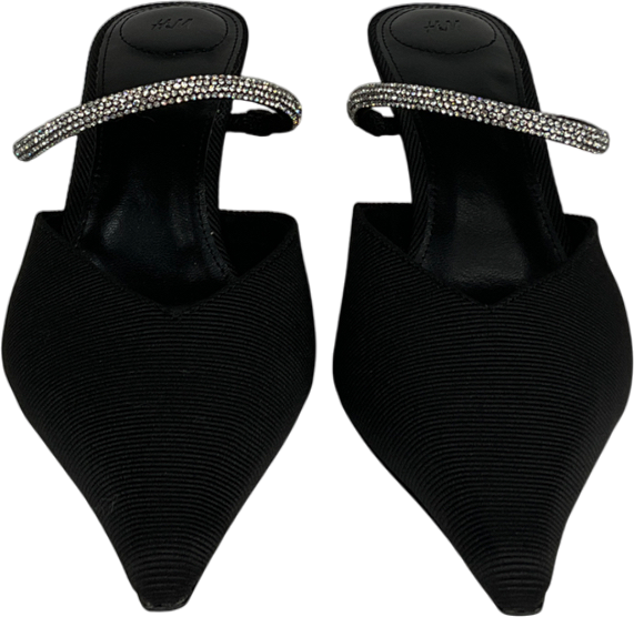 H&M Black Embellished Heeled Mules UK 4 EU 37 👠