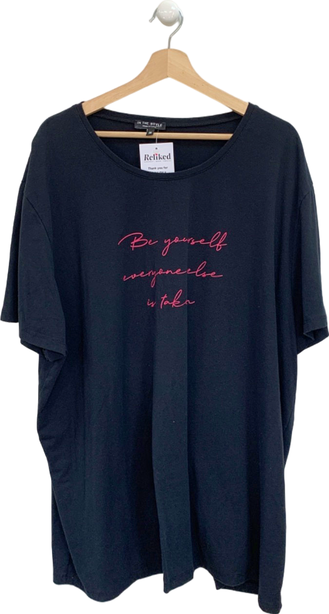 In The Style Black 'Be Yourself' Slogan T-Shirt UK 28