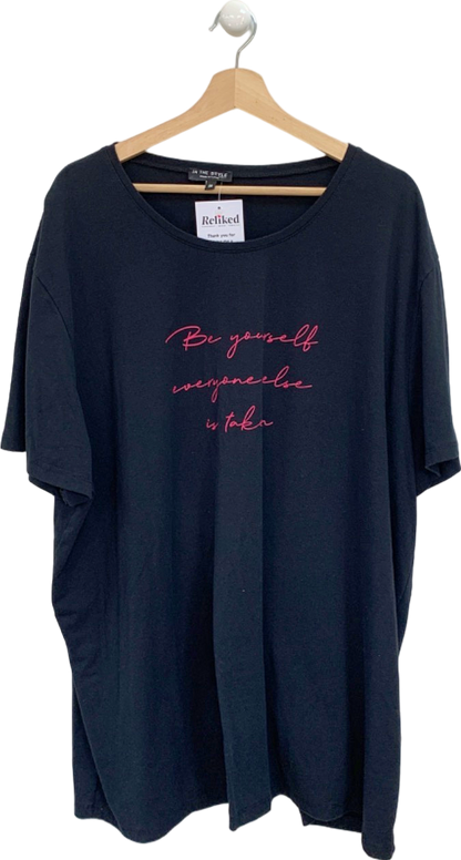 In The Style Black 'Be Yourself' Slogan T-Shirt UK 28